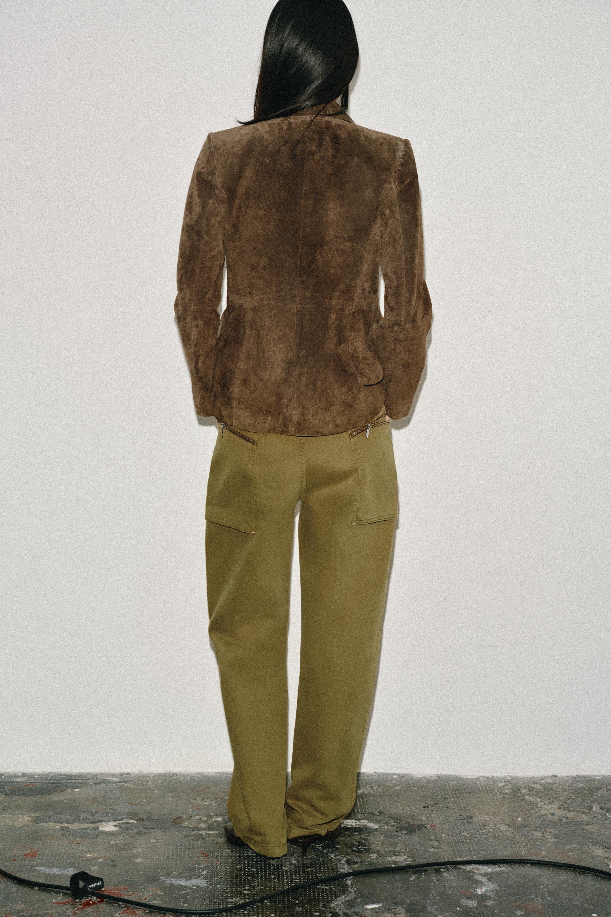 BLAZER À BOUTONNAGE CROISÉ 100% CUIR DAIM